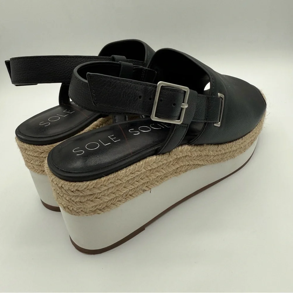 Sole Society Ayelani Boho Black Espadrille Wedge Open Toe Sandals SZ 9M